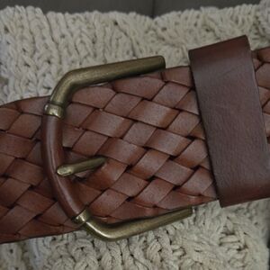 Talbots Brown Braided Belt with Brass Buckle